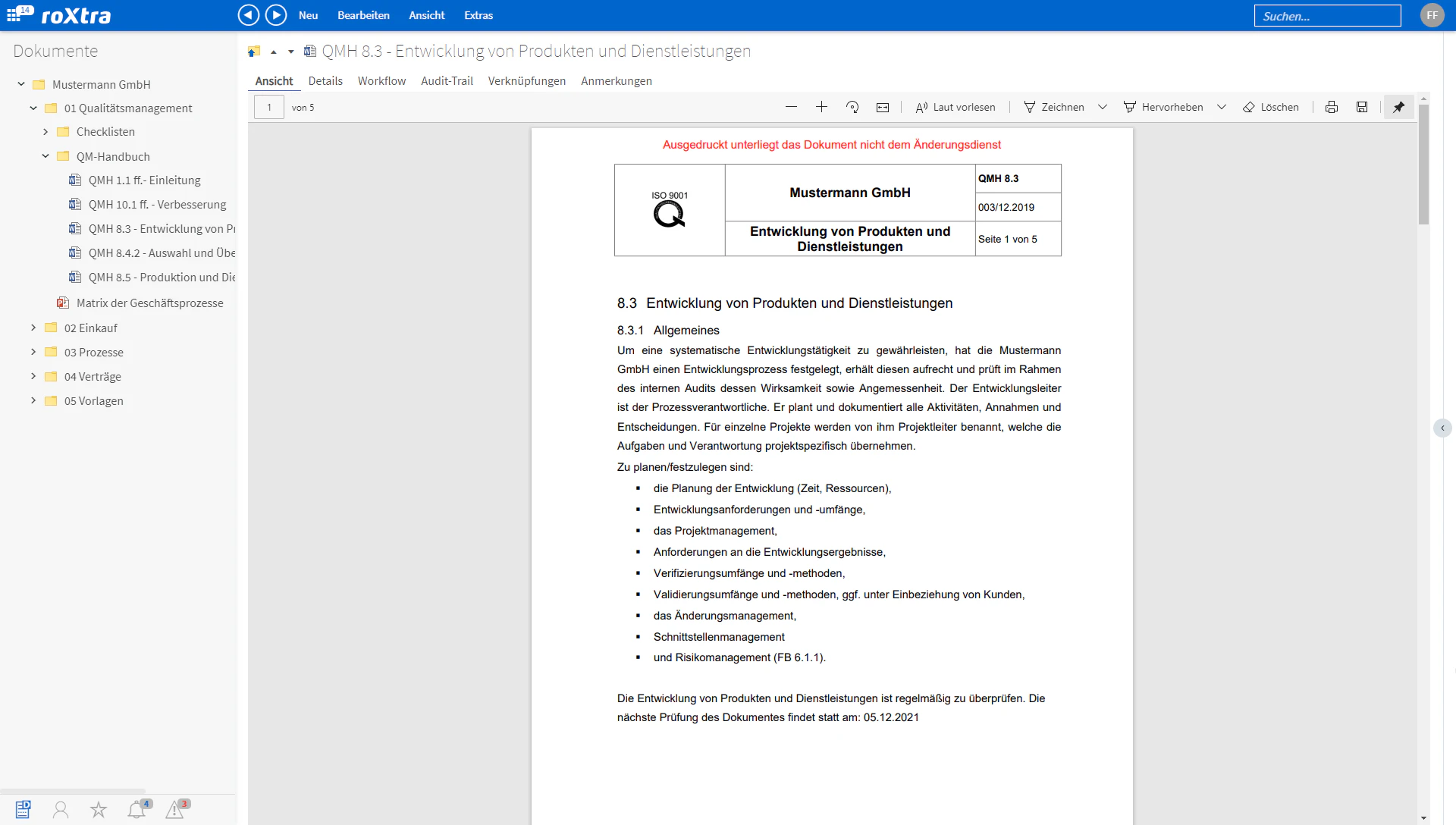 screenshot of roXtra Documents